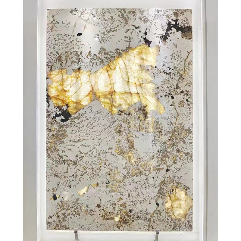 บราซิล Backlit Patagoina Stone Pandora Crystal White Onyx Marble Slab โปร่งแสง