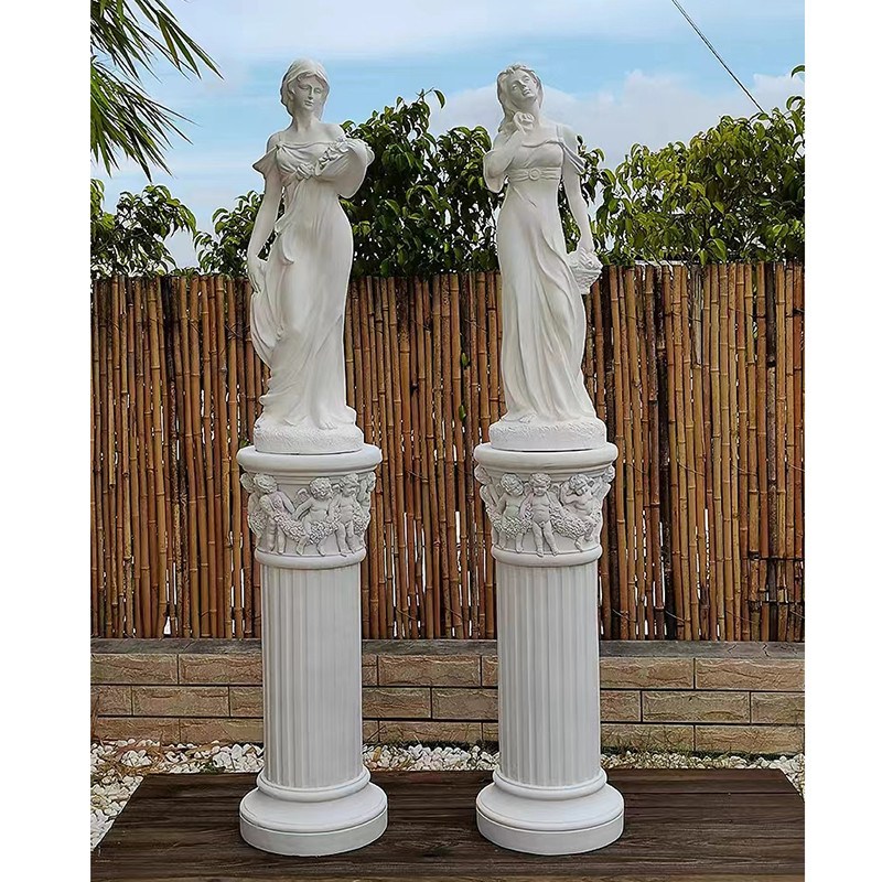ตกแต่งสวนกลางแจ้ง Lady Marble Stone Sculpture Life Size