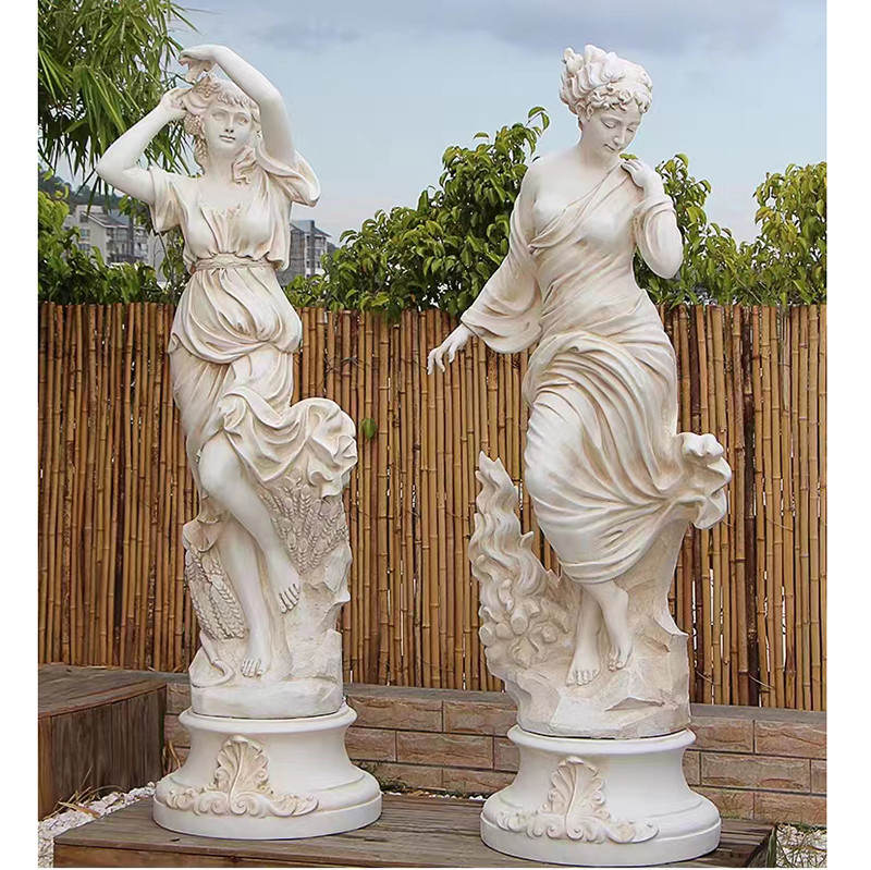 ตกแต่งสวนกลางแจ้ง Lady Marble Stone Sculpture Life Size