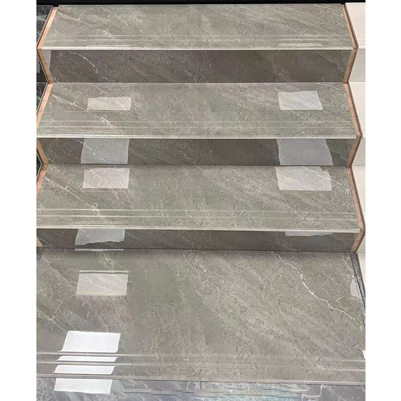 กระเบื้องพอร์ซเลนดูหินอ่อน 1200 * 470 มม. กระเบื้องบันไดขั้นบันไดเคลือบเงาแบบเต็มตัว