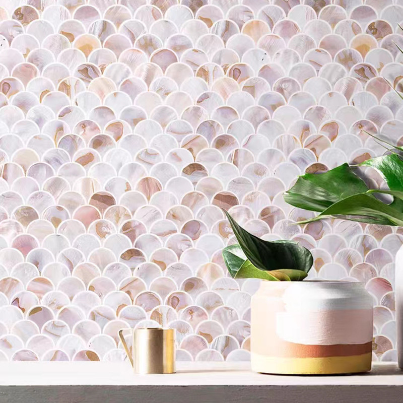 รูปแบบแฟน ชลธรรมชาติ แบบสีขาว โมไซค์ ไทล์แม่ของเพชร Backsplash Wall Tile
