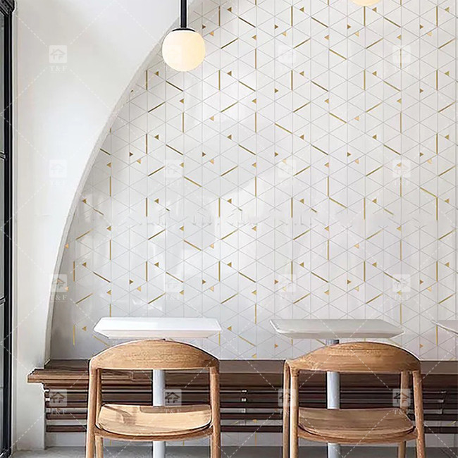 หินมะพร้าวสามเหลี่ยม โมไซค์หรูหรา กับสแตนเลส โลหะ โมไซค์ โต๊ะอาบน้ํา Backsplash