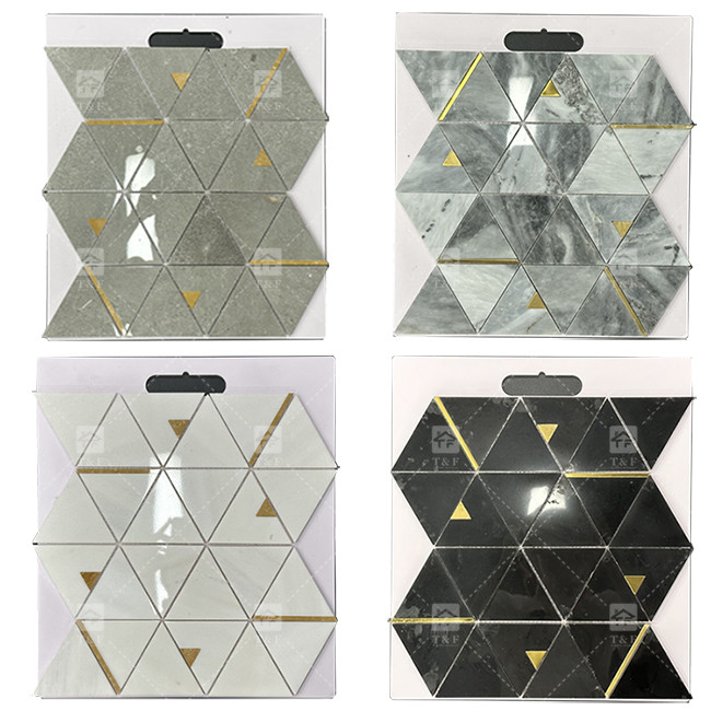 หินมะพร้าวสามเหลี่ยม โมไซค์หรูหรา กับสแตนเลส โลหะ โมไซค์ โต๊ะอาบน้ํา Backsplash