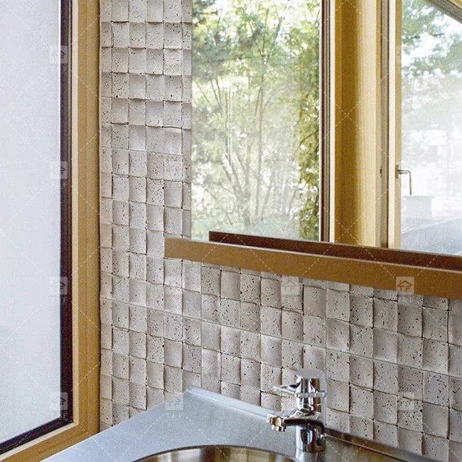 มาร์บอร์ธรรมชาติ เบญจ ทราเวตติน โมไซค์ ดินผนัง กระเบื้องหลังคอนกาว Wall Culture Tile