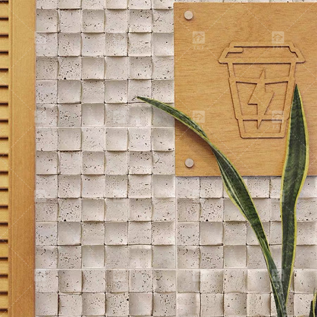 มาร์บอร์ธรรมชาติ เบญจ ทราเวตติน โมไซค์ ดินผนัง กระเบื้องหลังคอนกาว Wall Culture Tile