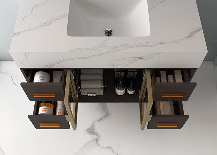 หรูหราทันสมัยแขวนผนังห้องน้ำ โต๊ะเครื่องแป้ง หน่วยตู้ HD สมาร์ท LED กระจกสีเงิน